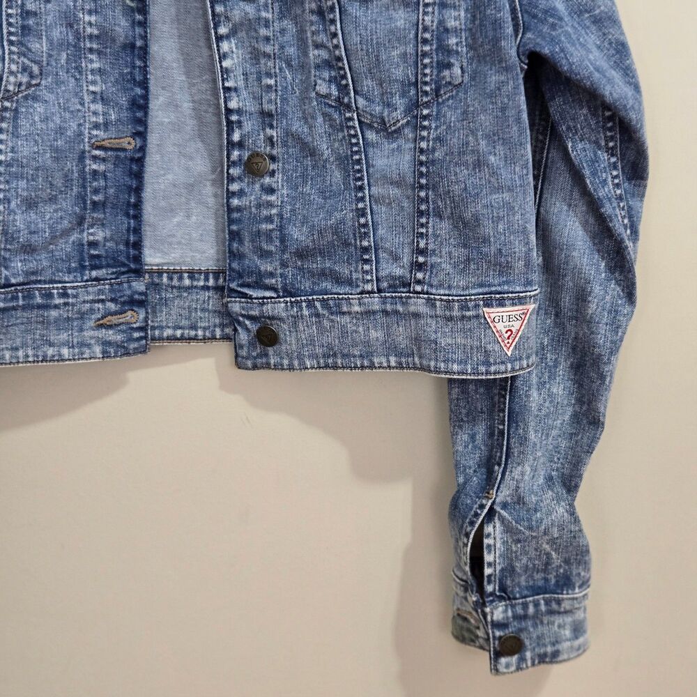 Vintage 80s Guess Jeans Acid Wash Denim Trucker Jacket Womens M Grunge country - Picture 2 of 10